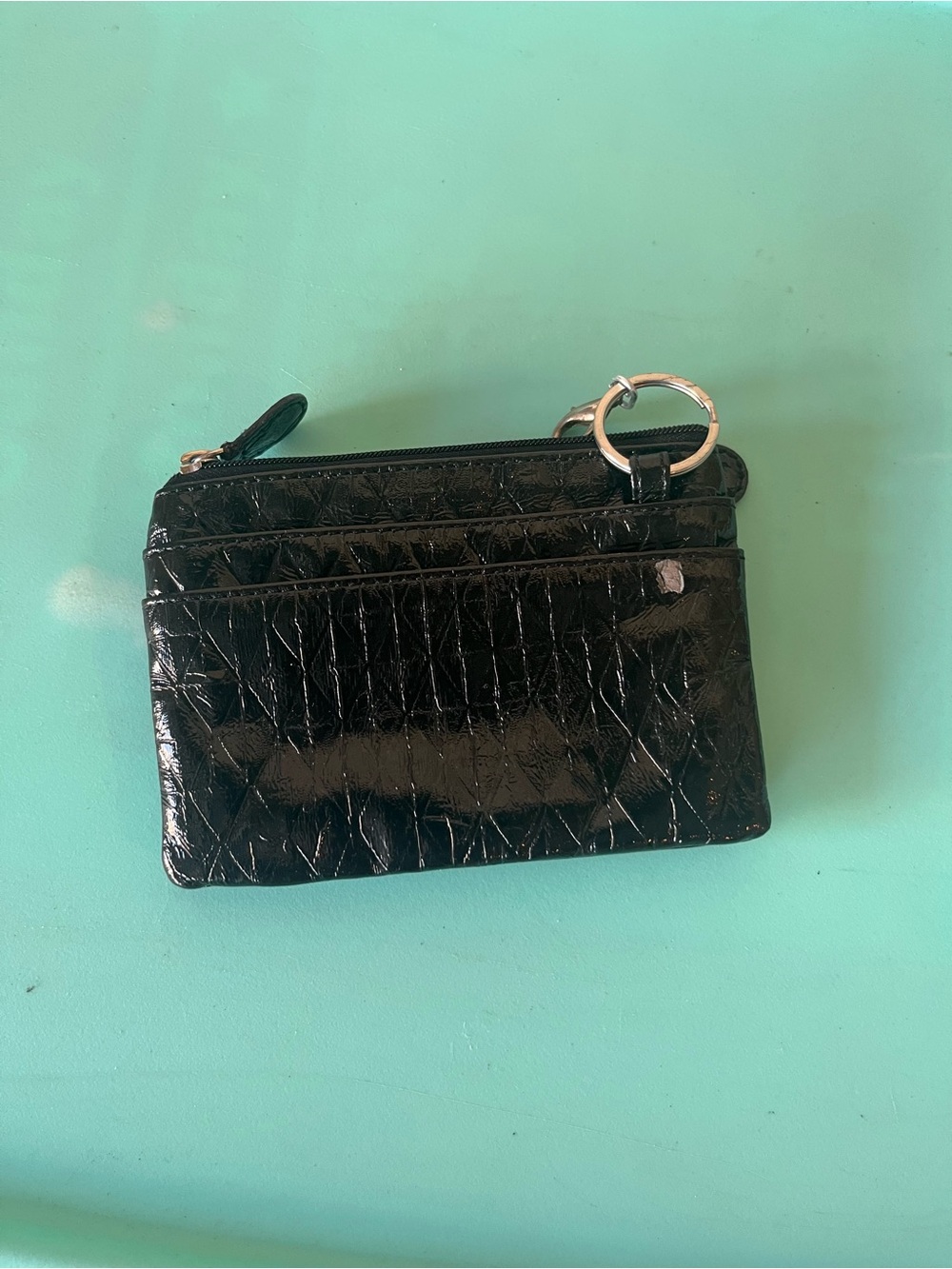 Black Patent Quilted Zip Pouch Wallet